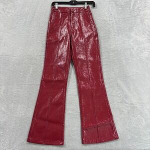 Princess‎ Polly Pants Womens 0 Coated Red Faux Leather Wide Leg Y2K Retro
